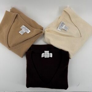 Sutton Studio Cashmere V Neck Sweater Women's M Bundle Brown Cream light Brown